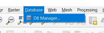 Menú Database de QGIS con la opción DB Manager