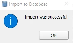 Mensaje de QGIS que confirma que la importación a la base de datos terminó bien