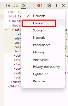 Herramientas de desarrollo del navegador con la pestaña Console marcada