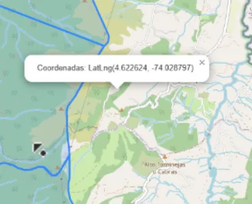 Popup en Leaflet que muestra la latitud y longitud del punto donde se hizo clic en el mapa