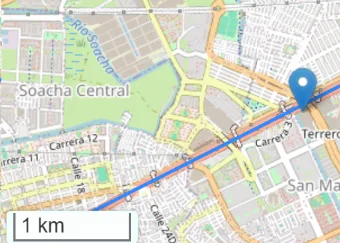 Escala gráfica métrica de 1 km en la esquina inferior izquierda del mapa de Leaflet
